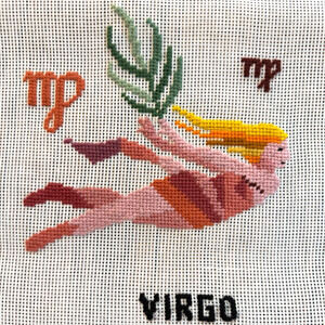 Vintage Dritz Preworked Needlepoint Canvas Virgo Zodiac Series Astrology Kitschy